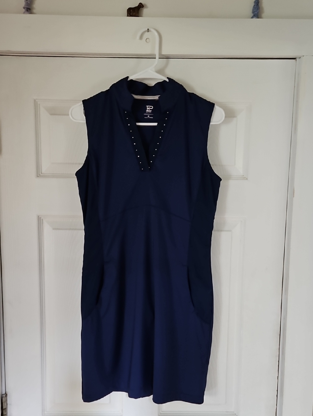 EP New York Sleeveless Navy Golf Dress with Studded V-Neck M